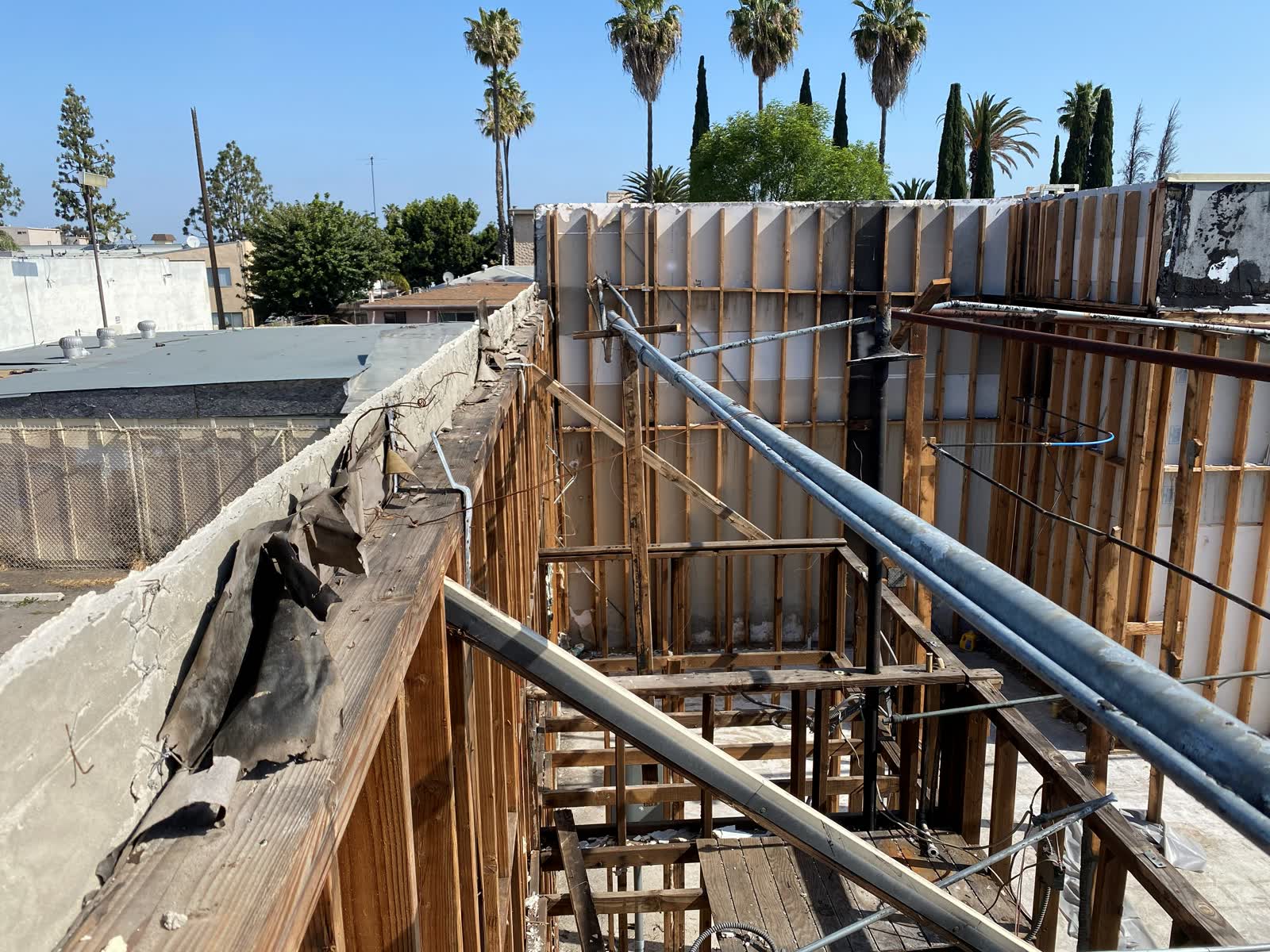 Fire repair archive image showing framing work